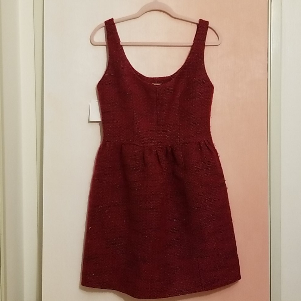 REBECCA MINKOFF Red Wool Tweed A-Line Dress